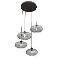 Lampadario 4 Luci Iris Base Tonda In Acciaio Nero Paralume Plissettato Fumè LA0031-EB-4-NR-GR2