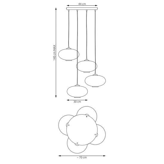 Lampadario 4 Luci Iris Base Tonda In Acciaio Nero Paralume Plissettato Fumè LA0031-EB-4-NR-GR2