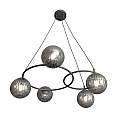 Lampadario 5 Luci Eolo A Cerchi E Diffusori In Vetro Rigato Fumè LA0032-EB-5-NR-GR