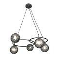 Lampadario 5 Luci Eolo A Cerchi E Diffusori In Vetro Rigato Fumè LA0032-EB-5-NR-GR