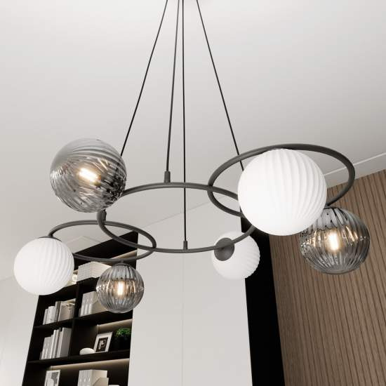 Lampadario Moderno Eolo Acciaio Nero 6 Luci E14 Ip20 LA0032-EB-6-NR