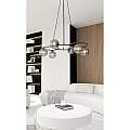 Lampadario 6 Luci Eolo A Cerchi E Diffusori In Vetro Rigato Fumè LA0032-EB-6-NR-GR