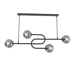 Lampadario 4 Luci Öndurguð In Acciaio Nero E Sfere In Vetro Fumè