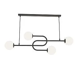 Lampadario 4 Luci Öndurguð In Acciaio Nero E Sfere In Vetro Opale