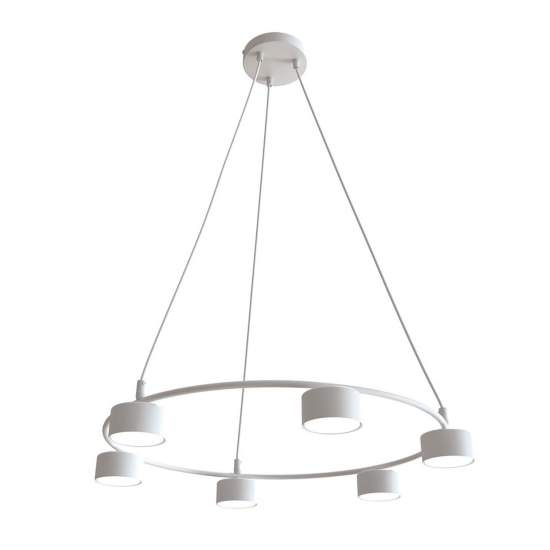 Lampadario Moderno 6 Luci Odin In Acciaio Bianco Ad Anello E Cilindri LA0034-EB-6-BI