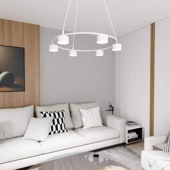 Lampadario Moderno 6 Luci Odin In Acciaio Bianco Ad Anello E Cilindri LA0034-EB-6-BI