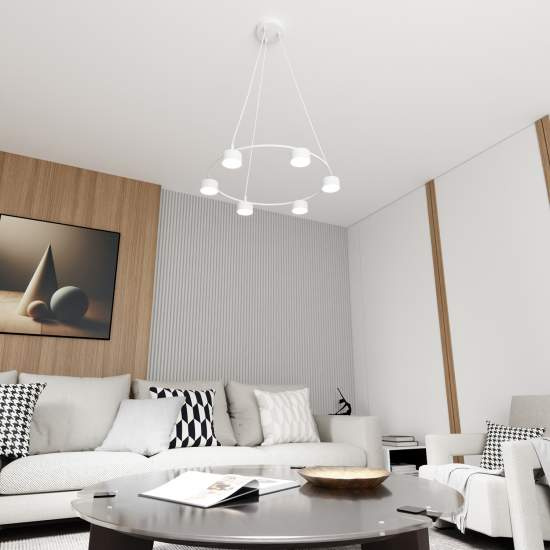 Lampadario Moderno 6 Luci Odin In Acciaio Bianco Ad Anello E Cilindri LA0034-EB-6-BI