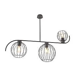 Lampada a Soffitto Industrial 3 Luci Tyr In Acciaio Nero Paralumi A Gabbia