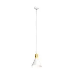 Sospensione 1 Luce Sin Acciaio Bianco Con Paralume A Cono Bianco E Oro