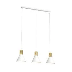 Lampadario 3 Luci Thalattē Acciaio Bianco E Paralumi Conici Bianco E Oro