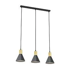 Lampadario 3 Luci Sin Acciaio Nero E Paralumi Conici Nero E Oro