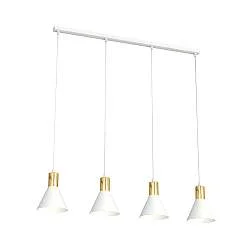 Lampadario 4 Luci Thalattē Acciaio Bianco E Paralumi Conici Bianco E Oro