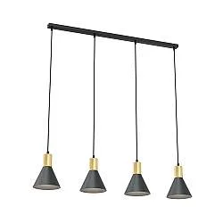 Lampadario 4 Luci Sin Acciaio Nero E Paralumi Conici Nero E Oro