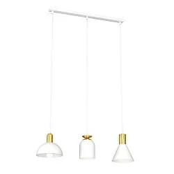 Lampadario 3 Luci Badb Acciaio Bianco E Paralumi Forme Varie Bianco Oro