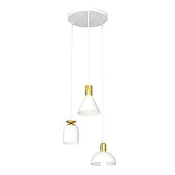 Lampadario 3 Luci Badb Base Tonda Acciaio Paralumi Forme Varie Bianco Oro