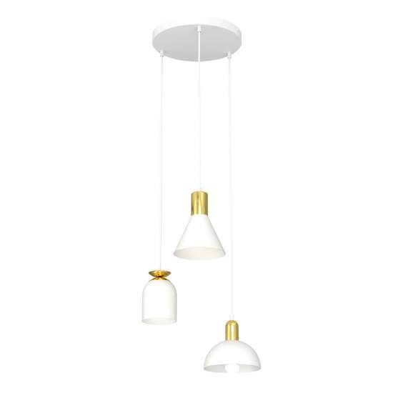 Lampadario 3 Luci Bragi Base Tonda Acciaio E Paralumi Forme Varie Bianco Oro LA0040-EB-3-BI2
