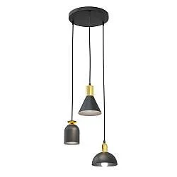 Lampadario 3 Luci Samildánach Tondo Acciaio Nero E Paralumi Forme Varie Nero Oro
