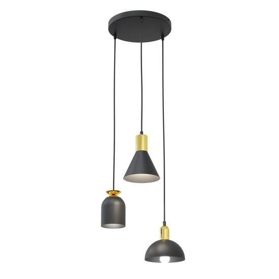 Lampadario 3 Luci Bragi Base Tonda In Acciaio Nero E Paralumi Forme Varie Nero Oro LA0040-EB-3-NR2