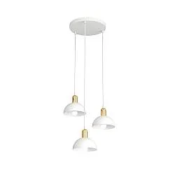 Lampadario 3 Luci Rigantona Base Tonda Acciaio Bianco E Oro Diffusori A Cupola