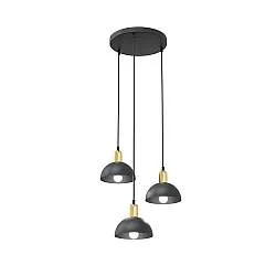 Lampadario 3 Luci Badb Base Tonda Acciaio Nero E Oro Diffusori A Cupola