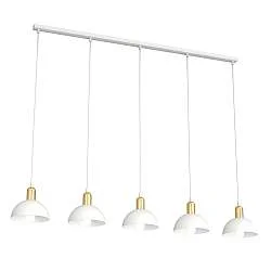 Lampadario 5 Luci Rigantona In Acciaio Bianco E Oro Diffusori A Cupola