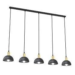 Lampadario 5 Luci Rigantona In Acciaio Nero E Oro Diffusori A Cupola