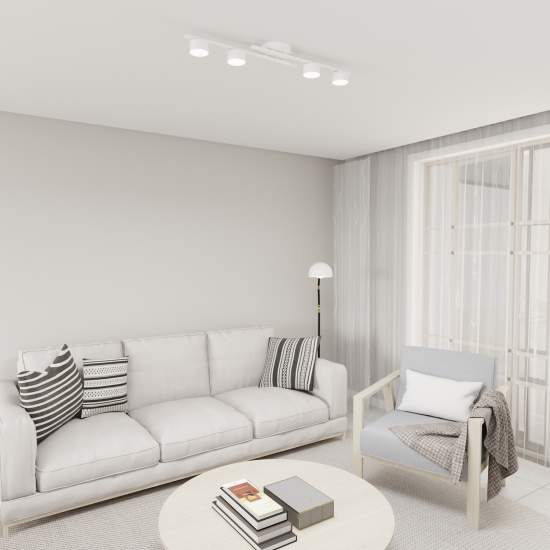 Plafoniera 4 Luci Freyr In Acciaio Bianco Diffusori Cilindrici LA0044-EB-PL4-BI
