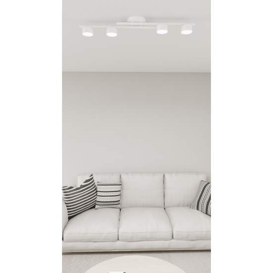 Plafoniera 4 Luci Freyr In Acciaio Bianco Diffusori Cilindrici LA0044-EB-PL4-BI