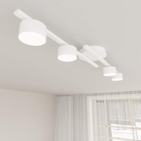 Plafoniera 4 Luci Freyr In Acciaio Bianco Diffusori Cilindrici LA0044-EB-PL4-BI