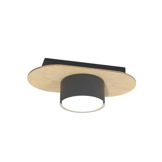 Plafoniera 1 Luce Freya In Acciaio Nero E Legno Naturale Diffusore A Cilindro LA0045-EB-PL1-NR2