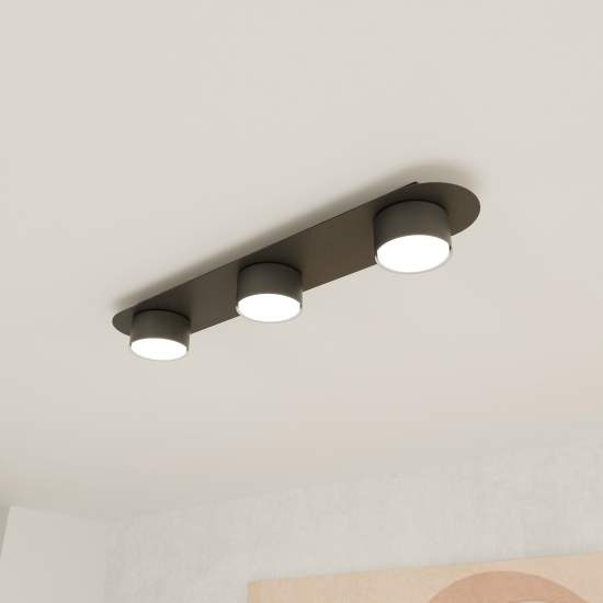 Plafoniera 3 Luci Freya In Acciaio Nero Diffusori A Cilindro LA0045-EB-PL3-NR