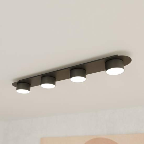 Plafoniera 4 Luci Freya In Acciaio Nero Diffusori A Cilindro LA0045-EB-PL4-NR