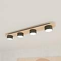 Plafoniera 4 Luci Freya In Acciaio Nero E Legno Naturale Diffusore A Cilindro LA0045-EB-PL4-NR2