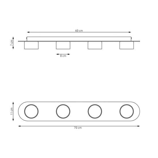 Plafoniera 4 Luci Freya In Acciaio Nero E Legno Naturale Diffusore A Cilindro LA0045-EB-PL4-NR2