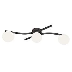Plafoniera 3 Luci Hel In Accciaio Nero E Sfere In Vetro Bianco