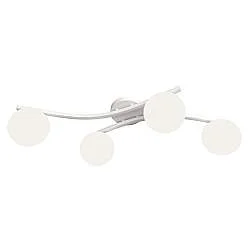 Plafoniera 4 Luci Hel In Accciaio Bianco E Sfere In Vetro Bianco