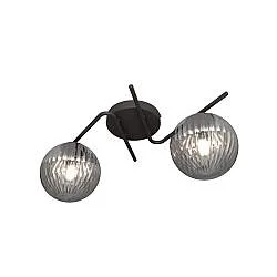 Plafoniera Moderna 2 Luci Ra Acciaio Nero E Diffusori In Vetro Rigato Fumè