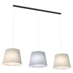 Lampadario A 3 Luci Okeanos Con Paralumi In Tessuto Beige E Grigio