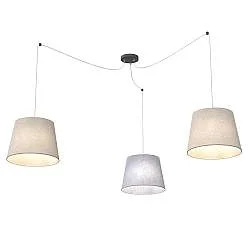 Sospensione 3 Luci Tethys Con Fermacavi E Paralumi Grigio E Beige