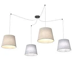 Sospensione 4 Luci Tethys Con Fermacavi E Paralumi Grigio E Beige