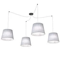 Sospensione 4 Luci Tethys Con Fermacavi E Paralumi Grigio