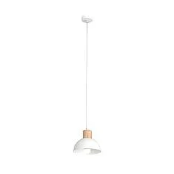 Sospensione Nordica 1 Luce Tethys Acciaio Bianco A Cupola E Legno Naturale