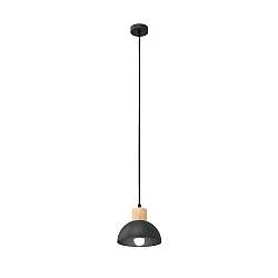 Sospensione Nordica 1 Luce Tethys Acciaio Nero A Cupola E Legno Naturale