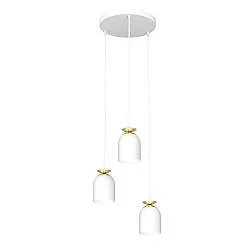 Lampadario Contemporaneo 3 Luci Mnemosyne Base Tonda Acciaio Bianco E Oro