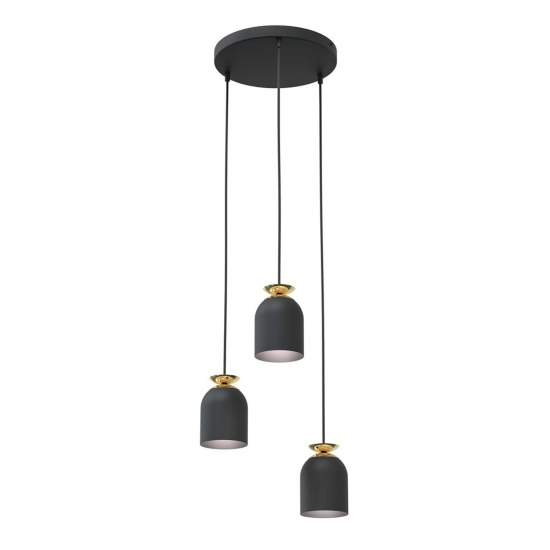 Lampadario Contemporaneo 3 Luci Bastet Base Tonda In Acciaio Nero E Oro LA0054-EB-3-NR