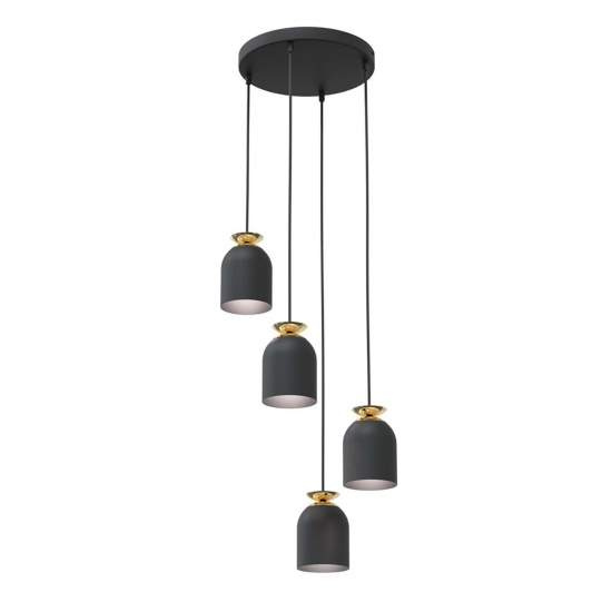 Lampadario Contemporaneo 4 Luci Bastet Base Tonda In Acciaio Nero E Oro LA0054-EB-4-NR