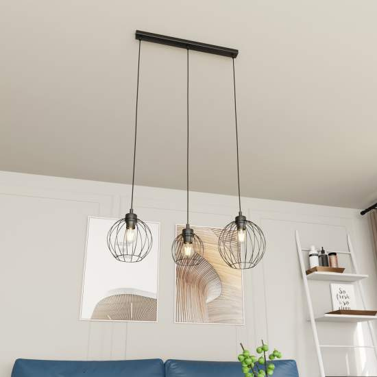 Sospensione Minimal Industrial Hathor 3 Luci Lineari Nera LA0056-EB-3-NR