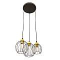 Sospensione Minimal Industrial Hathor 3 Luci Tonda Nera E Oro LA0056-EB-3-NR-OR2
