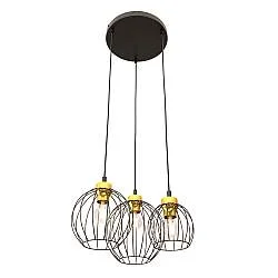 Sospensione Minimal Industrial Euryphaessa 3 Luci Tonda Nera E Oro