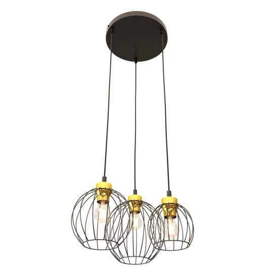 Sospensione Minimal Industrial Hathor 3 Luci Tonda Nera E Oro LA0056-EB-3-NR-OR2
